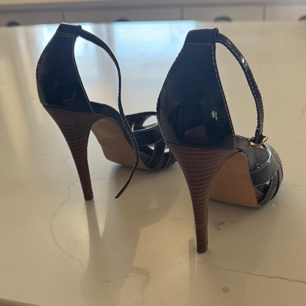 Colin Stuart Black Strappy Patent Heels View 2
